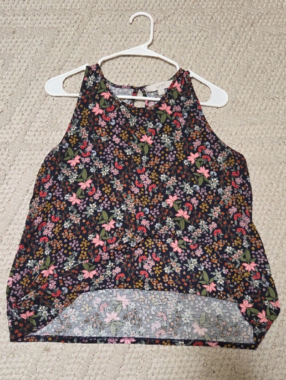LOFT Dark Blue Floral Tank with Pink and Yellow Blooms - Picture 8 of 9